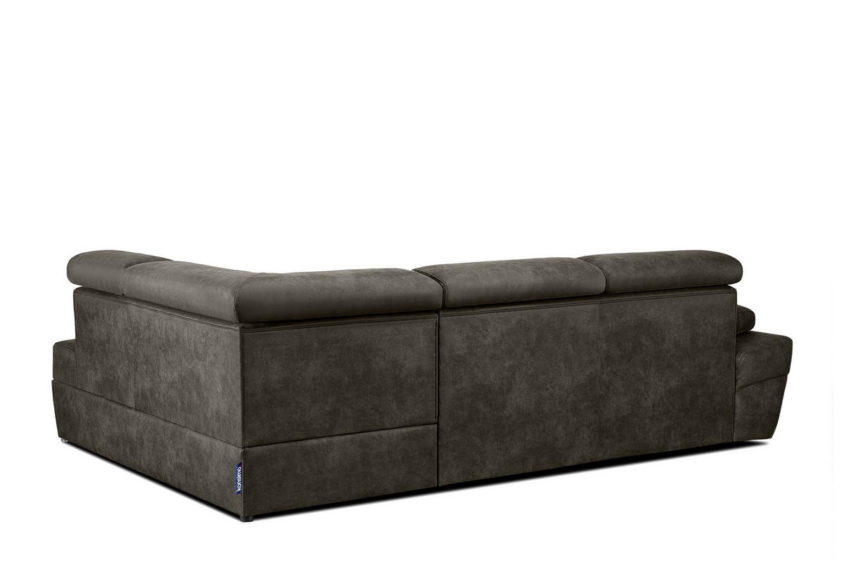 SCHLAFECKSOFA RATLO rechts 4/5-Sitzer mit Bettkasten in Lederoptik, grau - Dunkelgrau/Silberfarben, Textil (270/190cm) - KONSIMO®