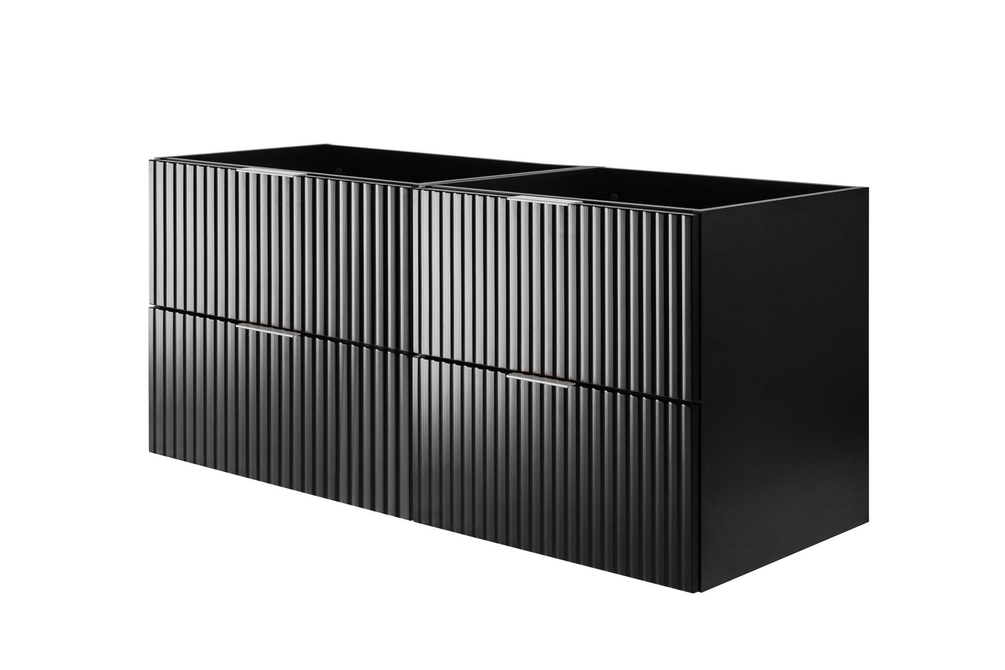 WASCHBECKUNTERSCHRANK, Schwarz, 120 (2 x 60) x 57 x 46 cm, silberner Griff, ohne Arbeitsplatte - Silberfarben/Schwarz, Holzwerkstoff (120/57/46cm) - 3XE LIVING