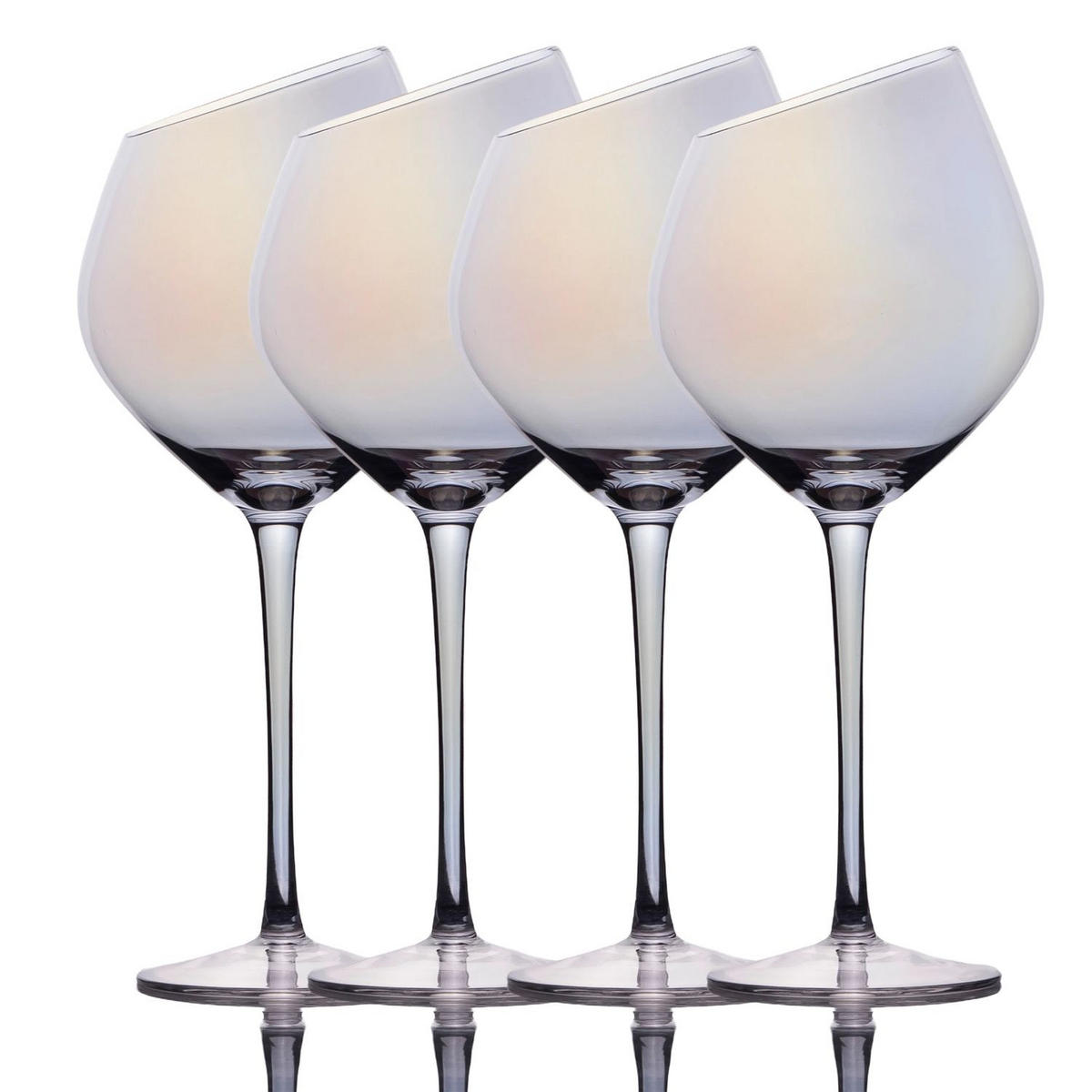 WEIN GLAS SET moderne Kante Regenbogen Schimmer 470 ml (4er-Set) - Transparent, Glas (0.47L) - Intirilife