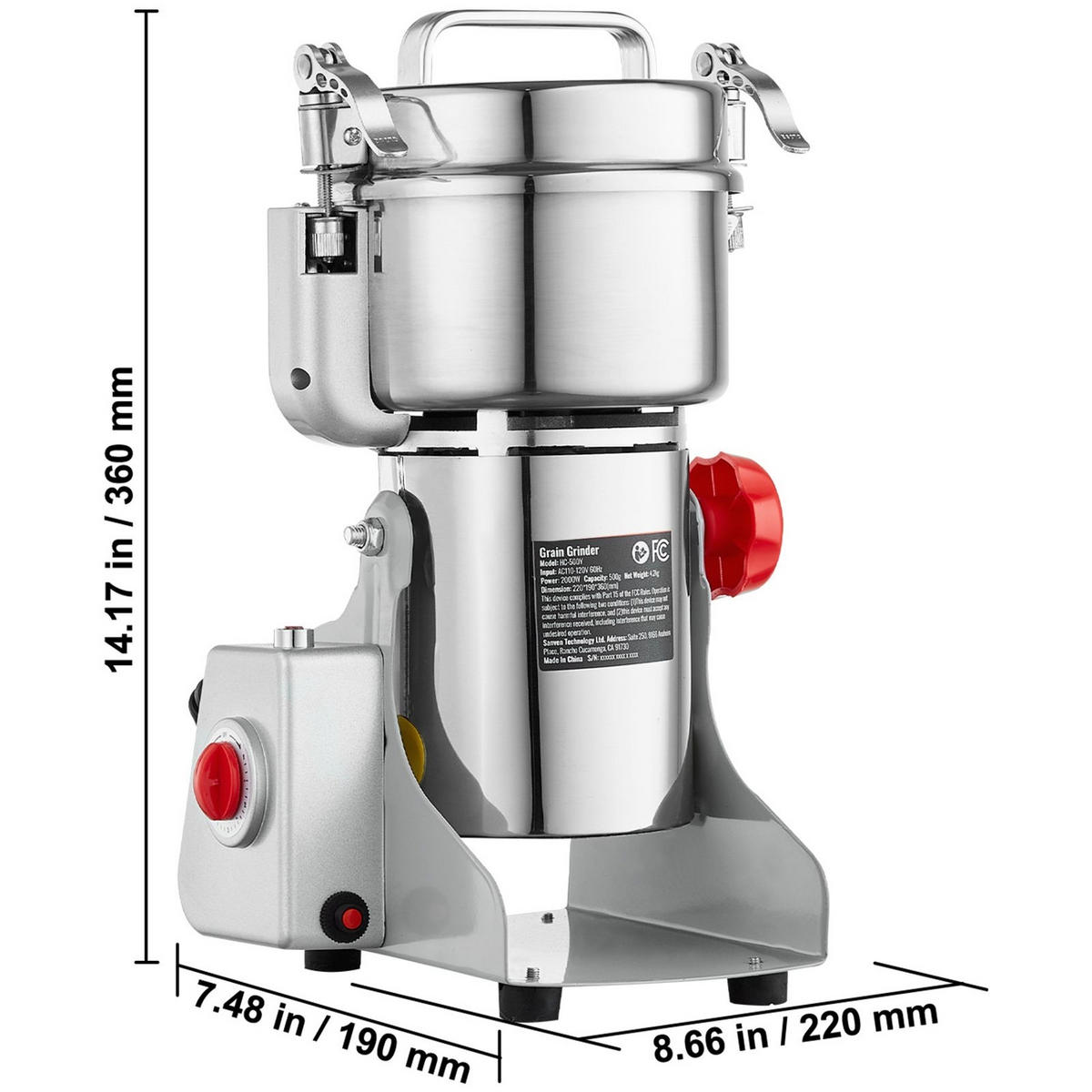 GETREIDEMUHLE Elektrische 500g, 270 GRAD SCHWENKBAR für trockene Lebensmittel - Silberfarben, Metall (24/28.01/42.01cm) - Rolipo