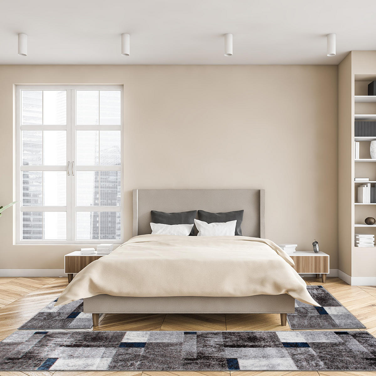 BETTUMRANDUNG Phönix abstraktes Design blau 1 x 67 x 340 cm, 2 x 67 x 140 cm Set 3-teilig - Blau, Kunststoff/Textil (67/620cm)