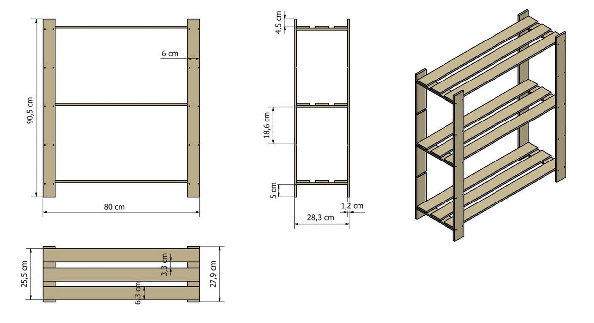 HOLZREGAL PINEPEAK 90x80x28cm 3 Fachboden 1,2cm dickes Kiefernholz Braun - Braun, Holz (80/90/28cm) - PROREGAL