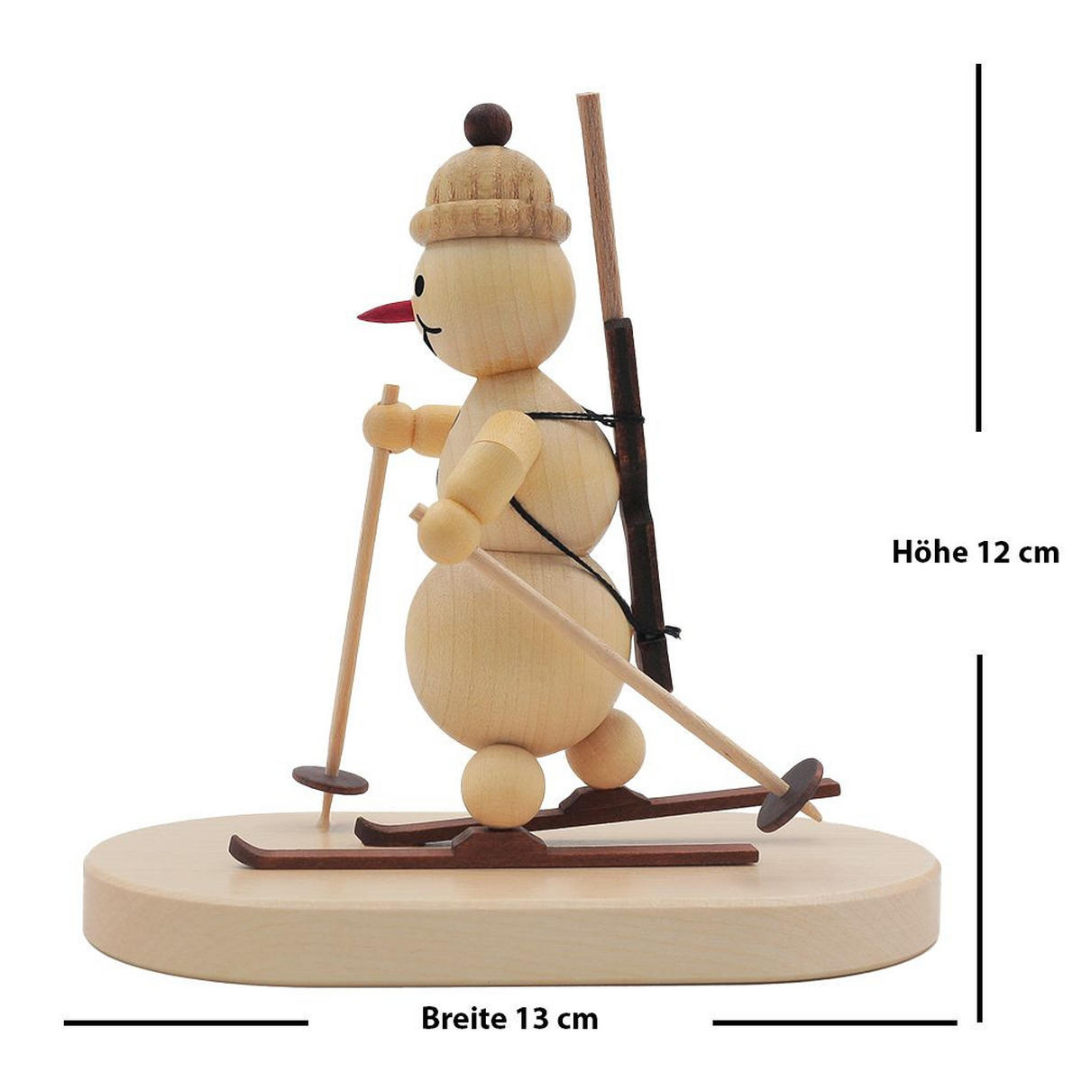 HOLZFIGUR Schneemann laufender Biathlet auf Sockel 12 cm - Multicolor, Holz (13/12/0.1cm)