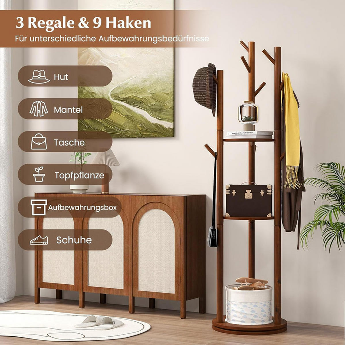 GARDEROBENSTÄNDER 360°drehbar walnuss - Braun, Holz (42/167/42cm) - COSTWAY