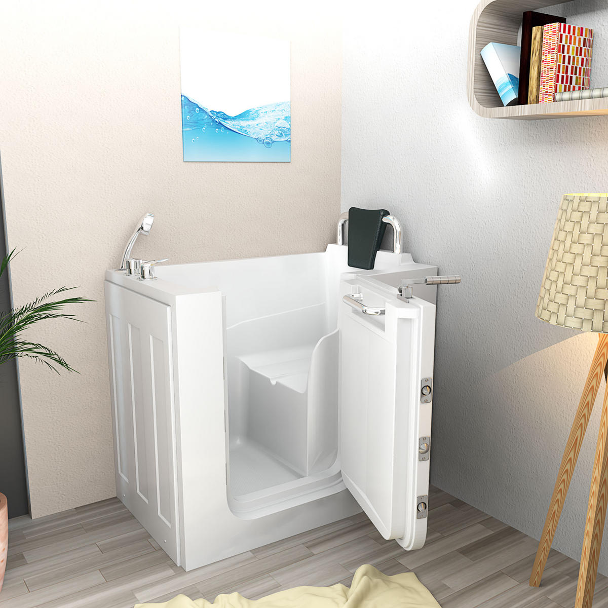 SITZBADEWANNE Senioren Sitzwanne mit Tür S08-C-R 110x68cm - Weiß, Glas/Kunststoff (68/114/110cm) - AcquaVapore by Sandra Jentho