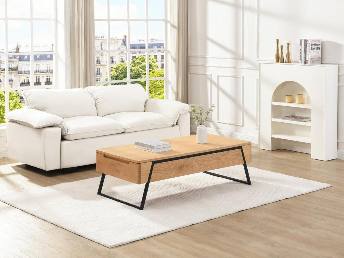 COUCHTISCH mit klappbarer Platte – Eichenfurnier – Natur – EBENORA - Naturfarben, Holz (120/60/61cm) - Vente-Unique
