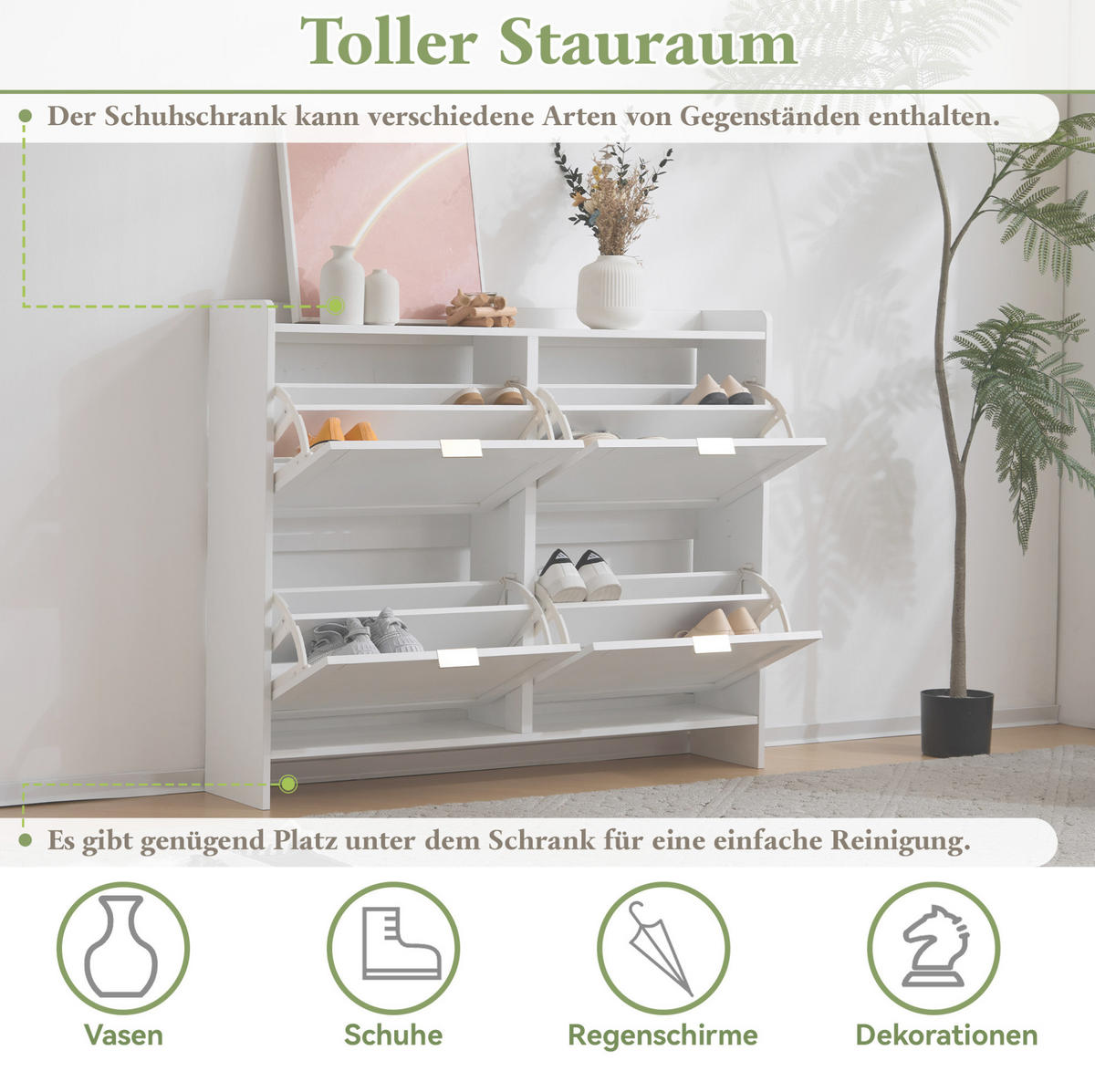 SCHUHSCHRANK 110/90/24 cm Weiß aus Spanplatte mit 4 Klappenfächern - Weiß, Holzwerkstoff (110/90/24cm) - OKMYHOME