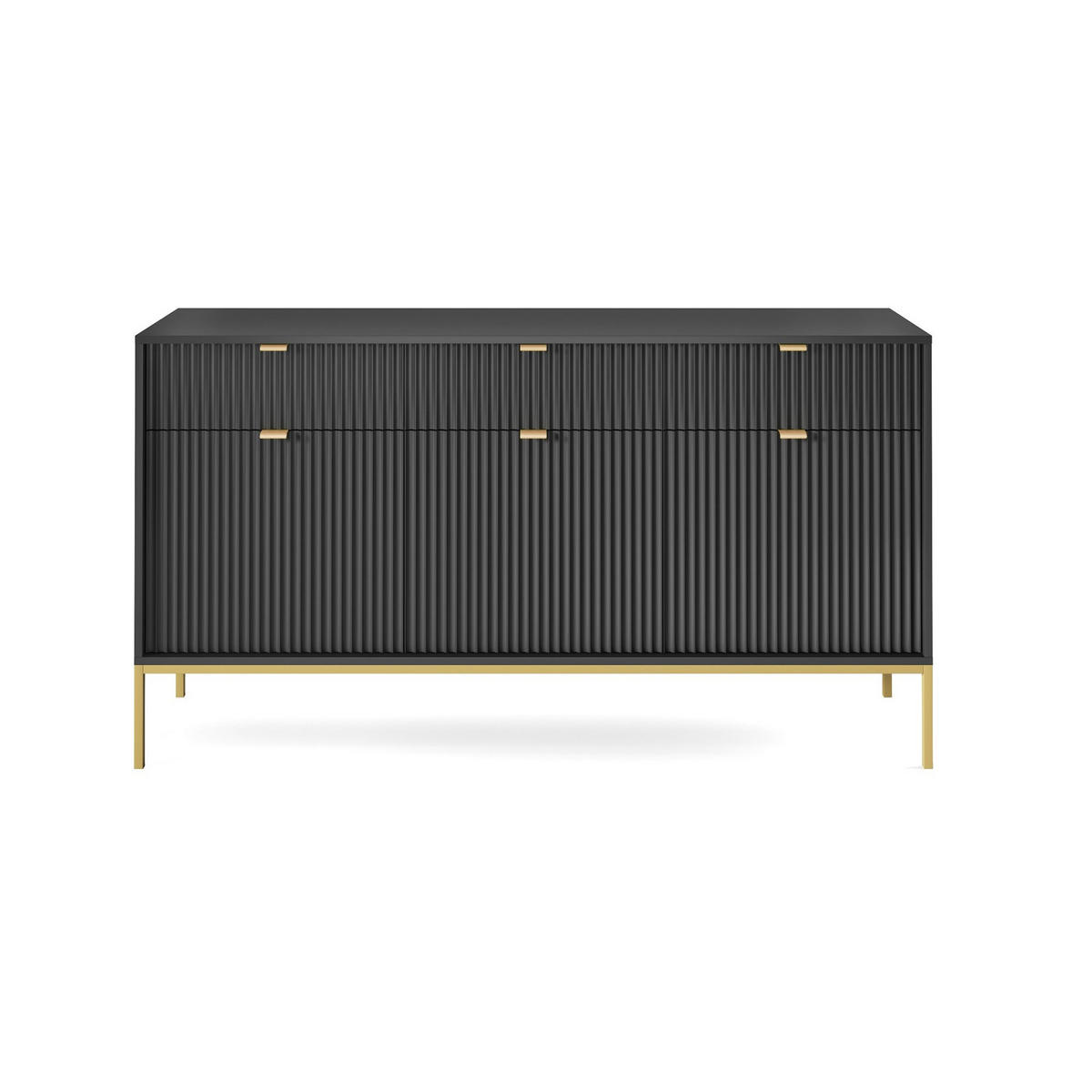KOMMODE Nova Schwarz, Golden Beine, Dreitürig - Goldfarben/Schwarz, Holzwerkstoff/Metall (154/83/39cm) - Bettso