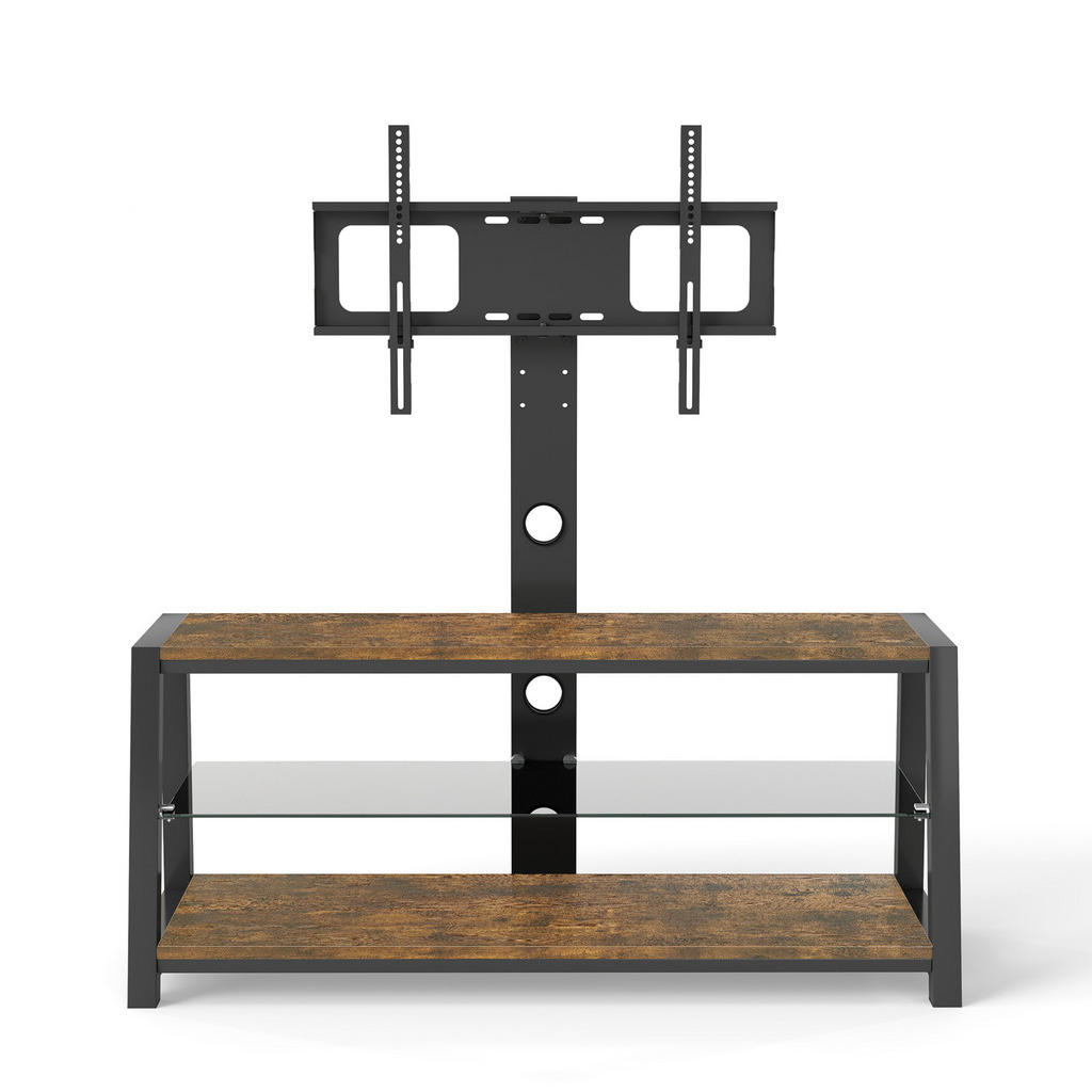 Redom TV stolek 116/42/125 cm z MDF a kovu s nastavitelnou výškou, otočným 30° stojanem a kabelovým vedením, Hnědá