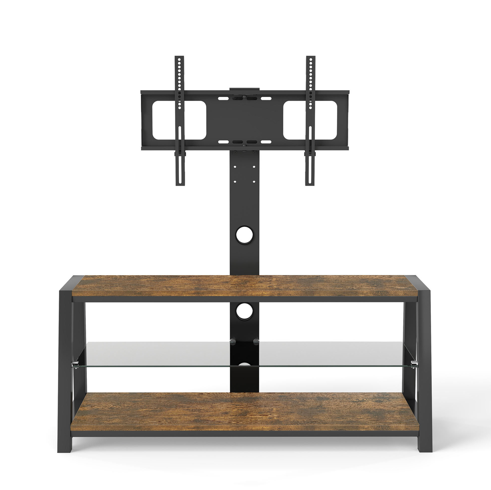 TV stolek 116/42/125 cm z MDF a kovu s nastavitelnou výškou, otočným 30° stojanem a kabelovým vedením, Hnědá - hnědá, kompozitní dřevo (116/125/42cm) - Redom