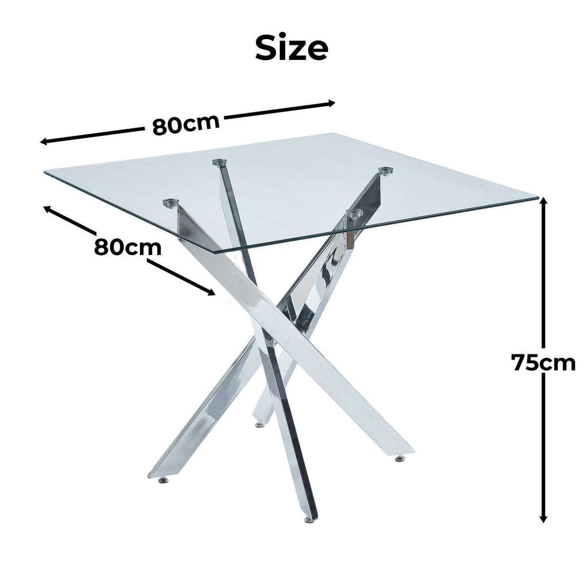 ESSTISCH 80/80/75 cm mit pflegeleichter Glasplatte und stabilem Metallgestell, Silber - Silberfarben, Metall (80/80/75cm) - Redom