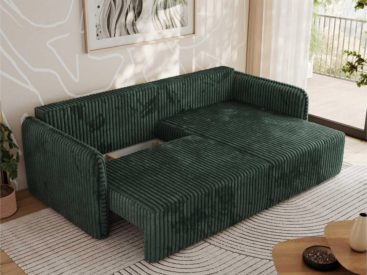 ECKSCHLAFSOFA MESTO L Grün Cord - rechts - Schwarz/Grün, Kunststoff/Textil (147/227cm) - MKS