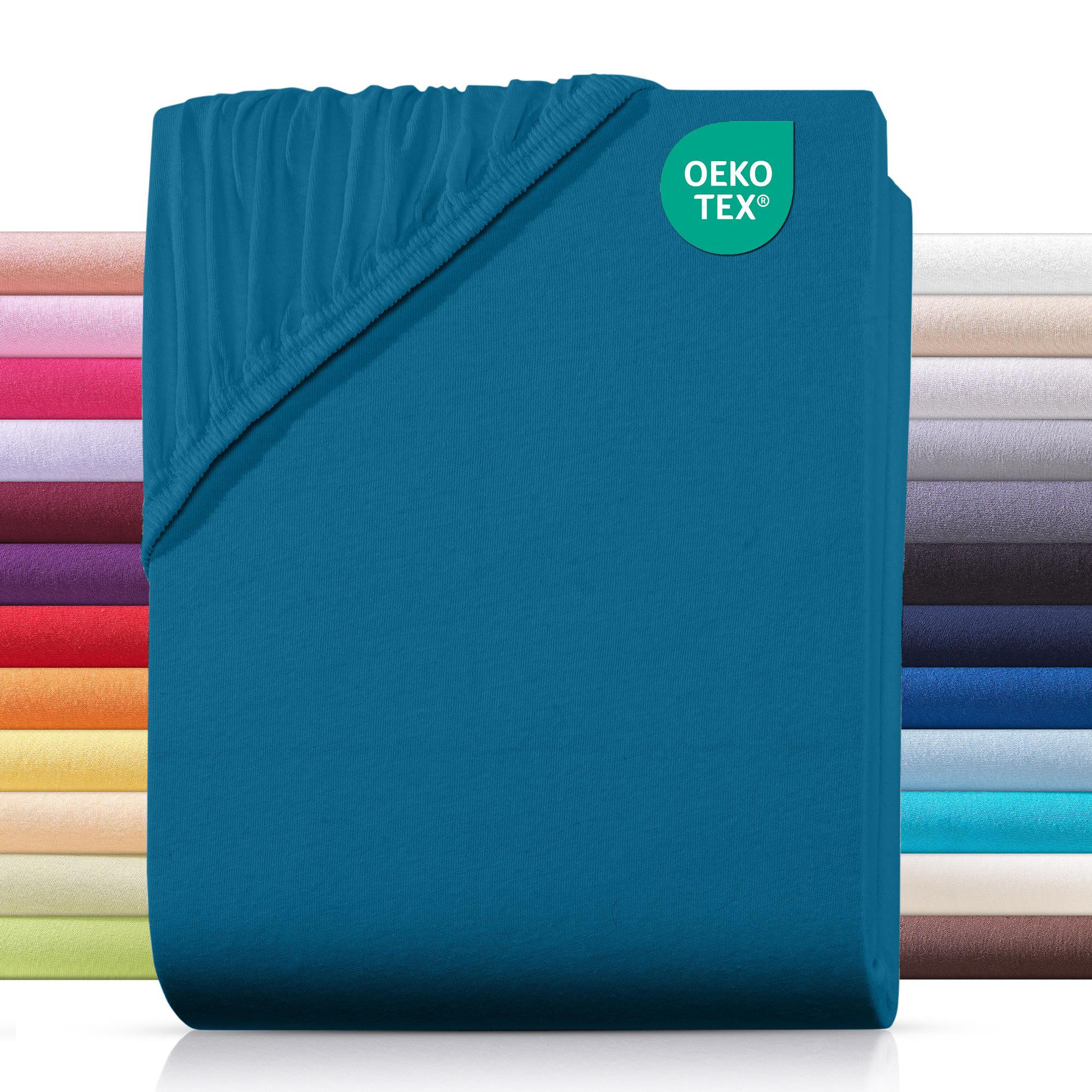 JERSEY-SPANNBETTLAKEN 160x200 cm aus 100% Baumwolle, Bettlaken Petrol Blau Uni - Petrol, Textil (160/200cm) - Carpe Sonno