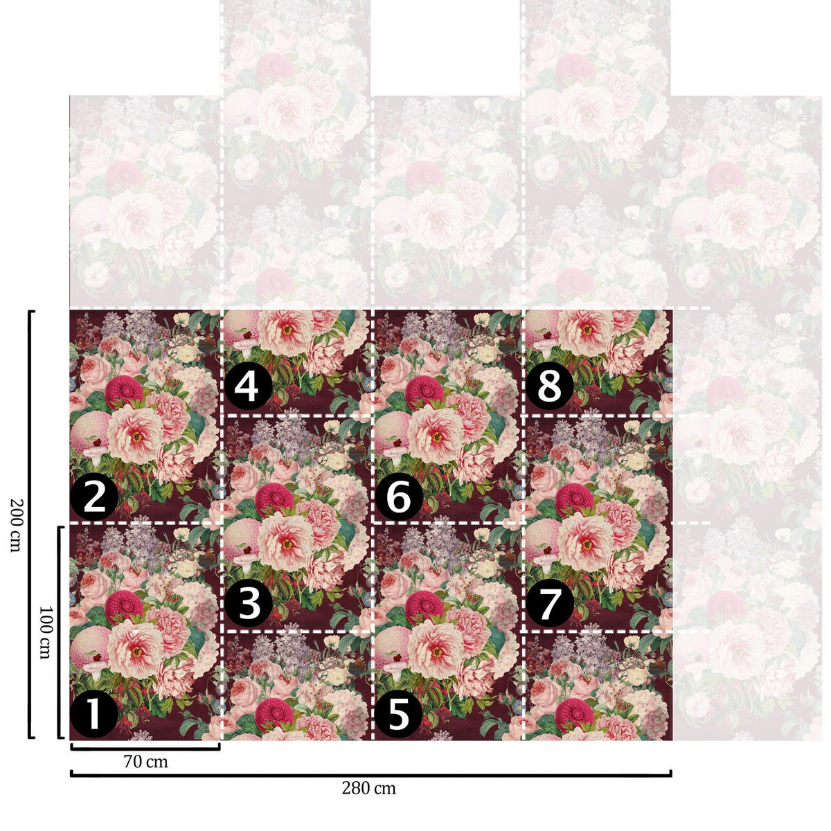 TAPETE Floral aus echtem Papier, 200x280cm, 8 Bögen - Lila, Papier (280/200cm) - WALLPAPERS4BEGINNERS
