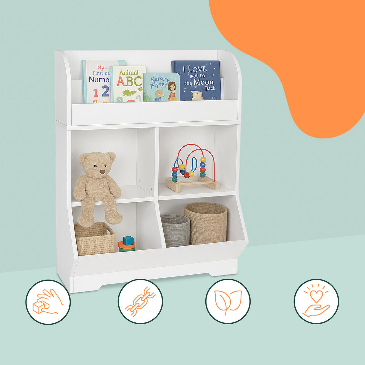 KINDERREGAL - Weiß, Holzwerkstoff (67/89.5/30cm) - Relaxdays