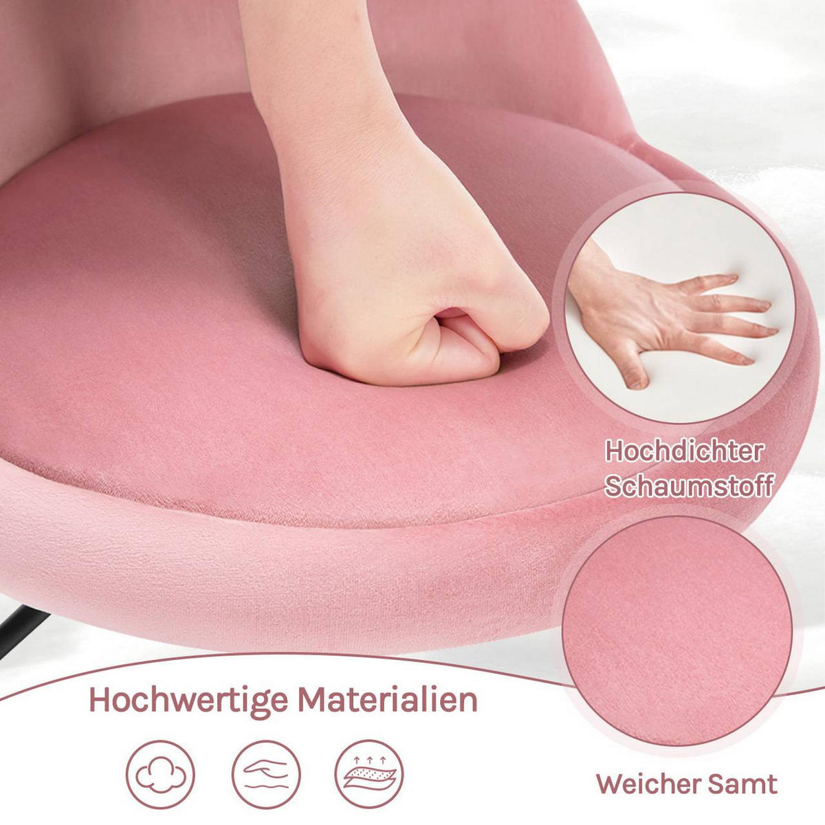 BARHOCKER 2er Set, Samt, Rosa+Schwarz - Schwarz/Rosa, Textil/Metall (38.5/49.5/43cm) - Woltu