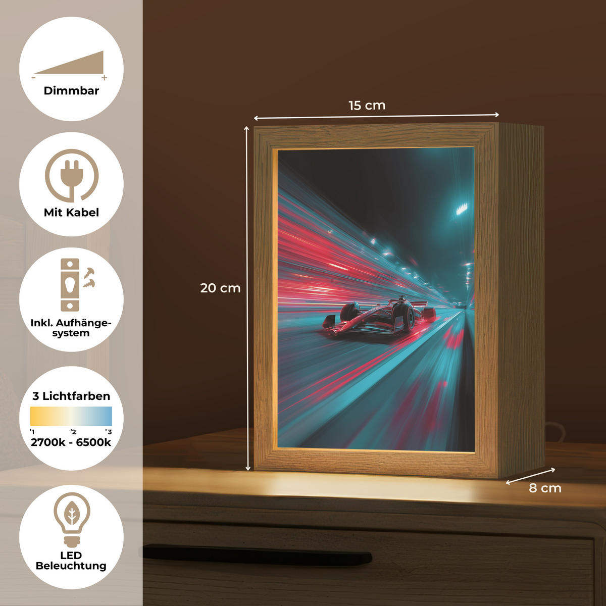 NACHTTISCHLAMPE Rennwagen - Rot - Geschwindigkeit 15x20 cm - Türkis, Holzwerkstoff (8/15/20cm)