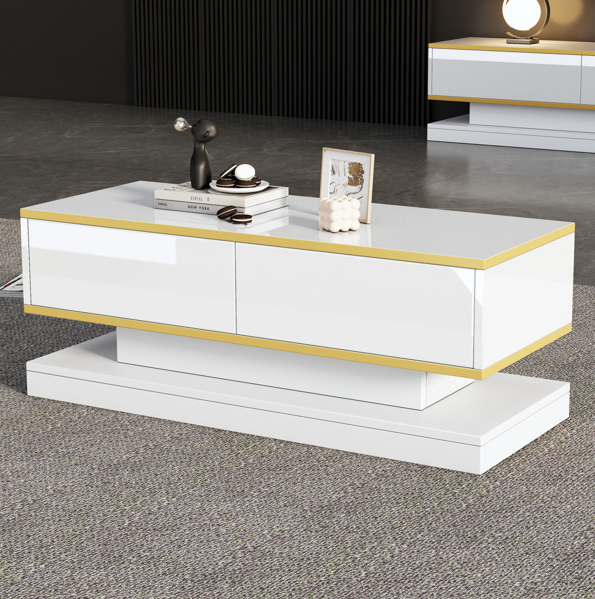 WOHNZIMMER-SET TV-Schrank & Couchtisch Weiß Gold 2-tlg. - Weiß, Holzwerkstoff (40/40/200.1cm) - Beauniv