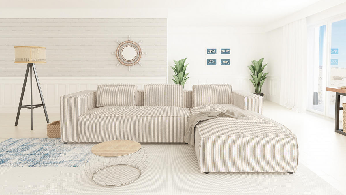 ECKSOFA Nova Beige Cord, Ottomane rechts - Beige/Schwarz, Holz/Kunststoff (262/176cm) - S-Style Möbel