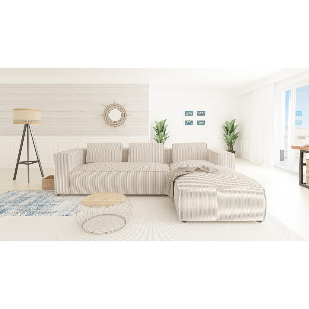 Thumbnail - S-Style Möbel Ecksofa, Beige, Textil, Echtholz,Buche, Birke, 5-Sitzer, Füllung: Polyetherschaumkern, Eckteil, L-Form, Ot...