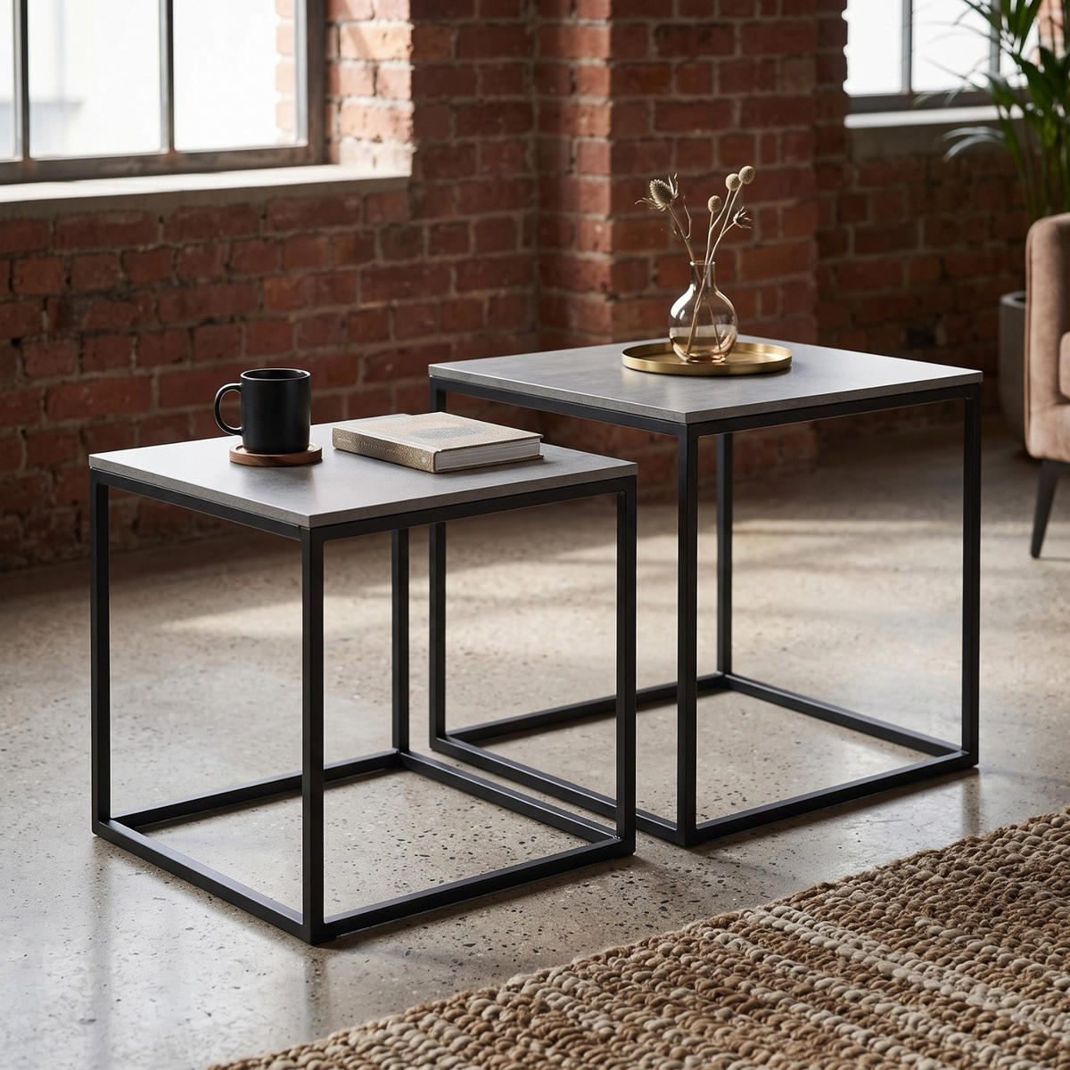 COUCHTISCH 2er-Set quadratisch Schwarz, Grau - Grau, Metall (50/50/50.5cm) - SCENA LIVING