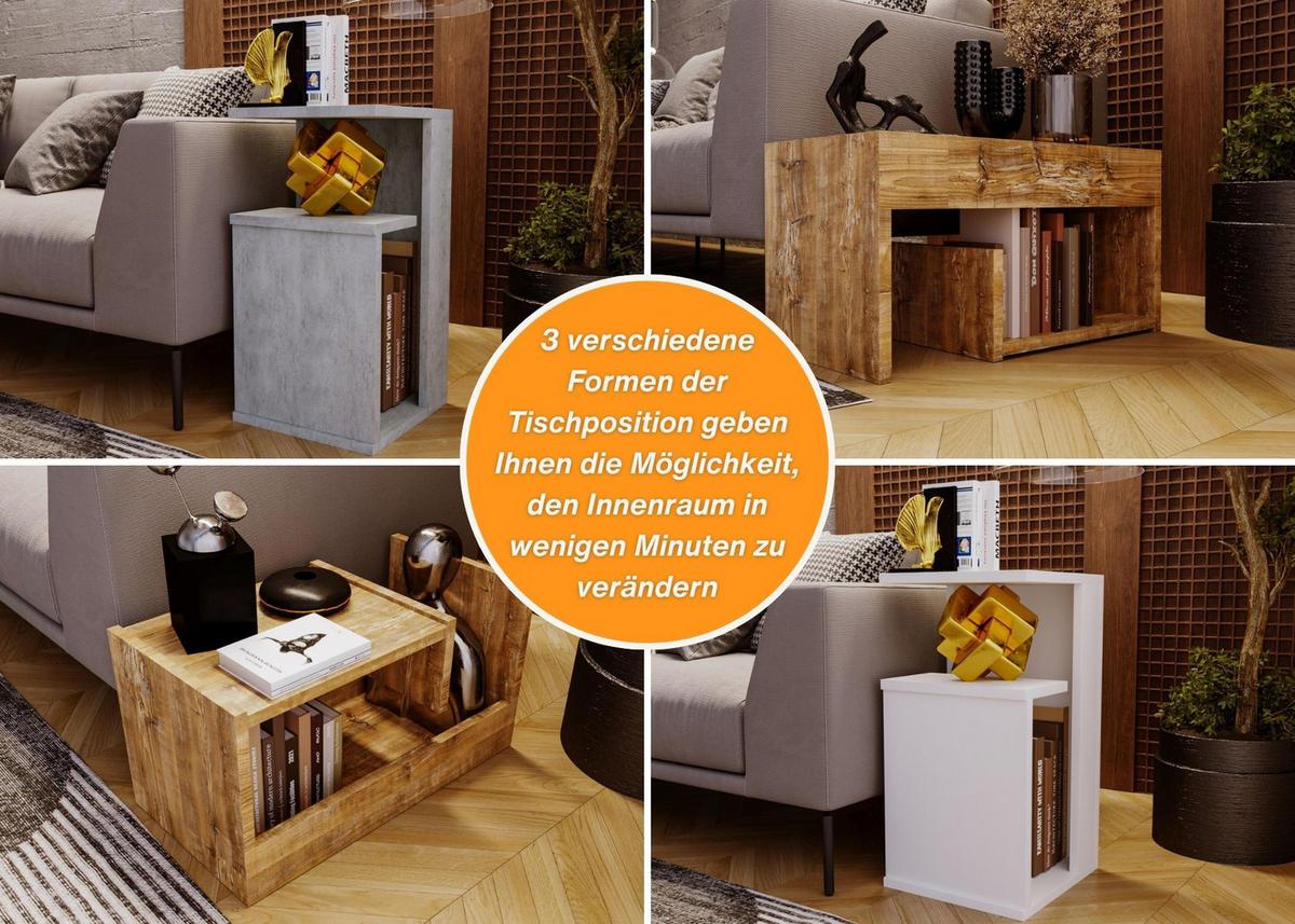 WOHNZIMMERTISCH für Couch 3 mögliche Aufstellmöglichkeiten Weiß 33/60/34cm - Weiß, Holzwerkstoff (33/60/34cm) - CraftPAK