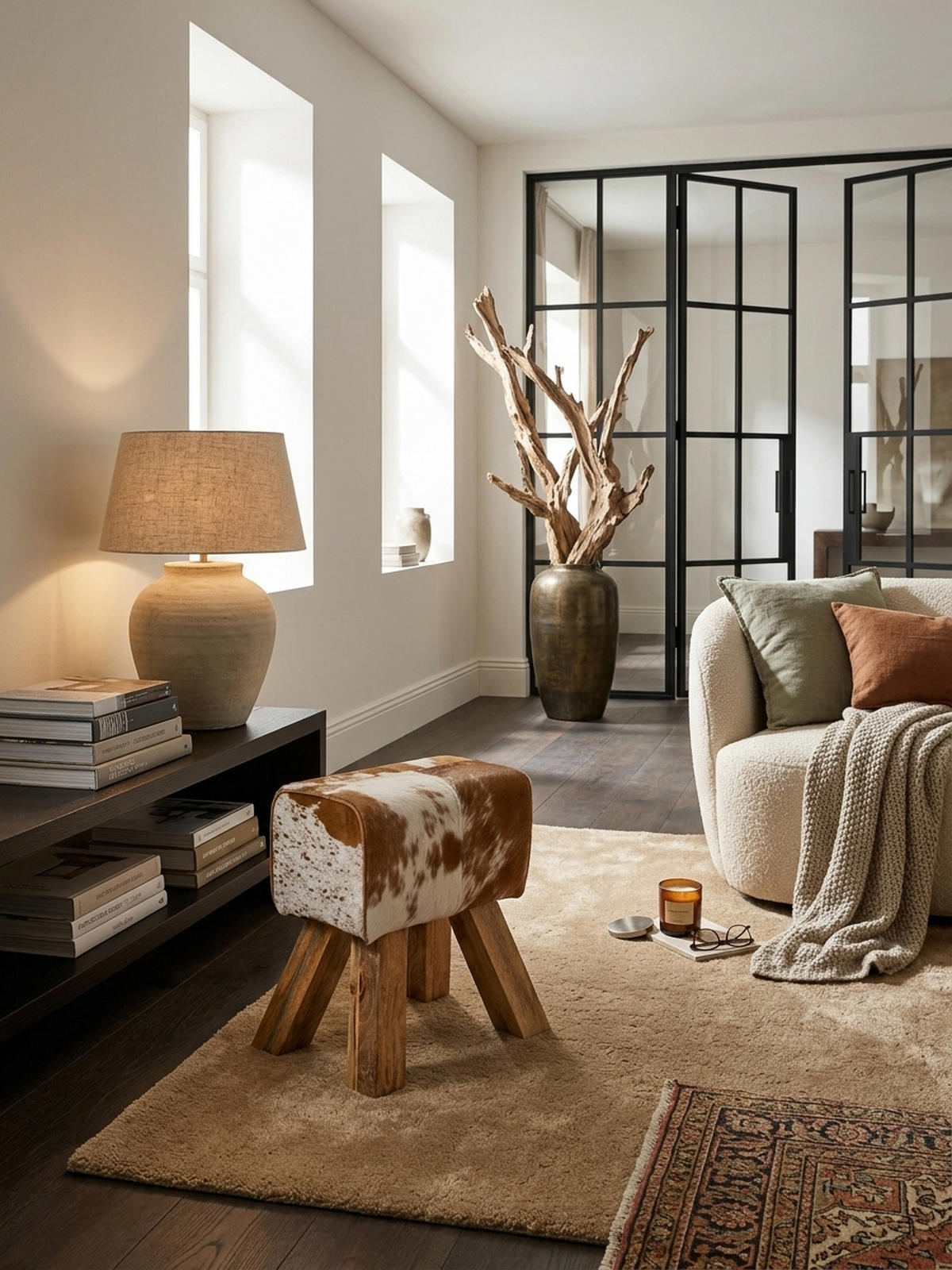 SITZHOCKER Retro Landhaus Holzbeine, Beige-Braun 40x30x47 cm - Beige/Braun, Mangoholz/Leder (40/47/30cm) - KADIMA DESIGN