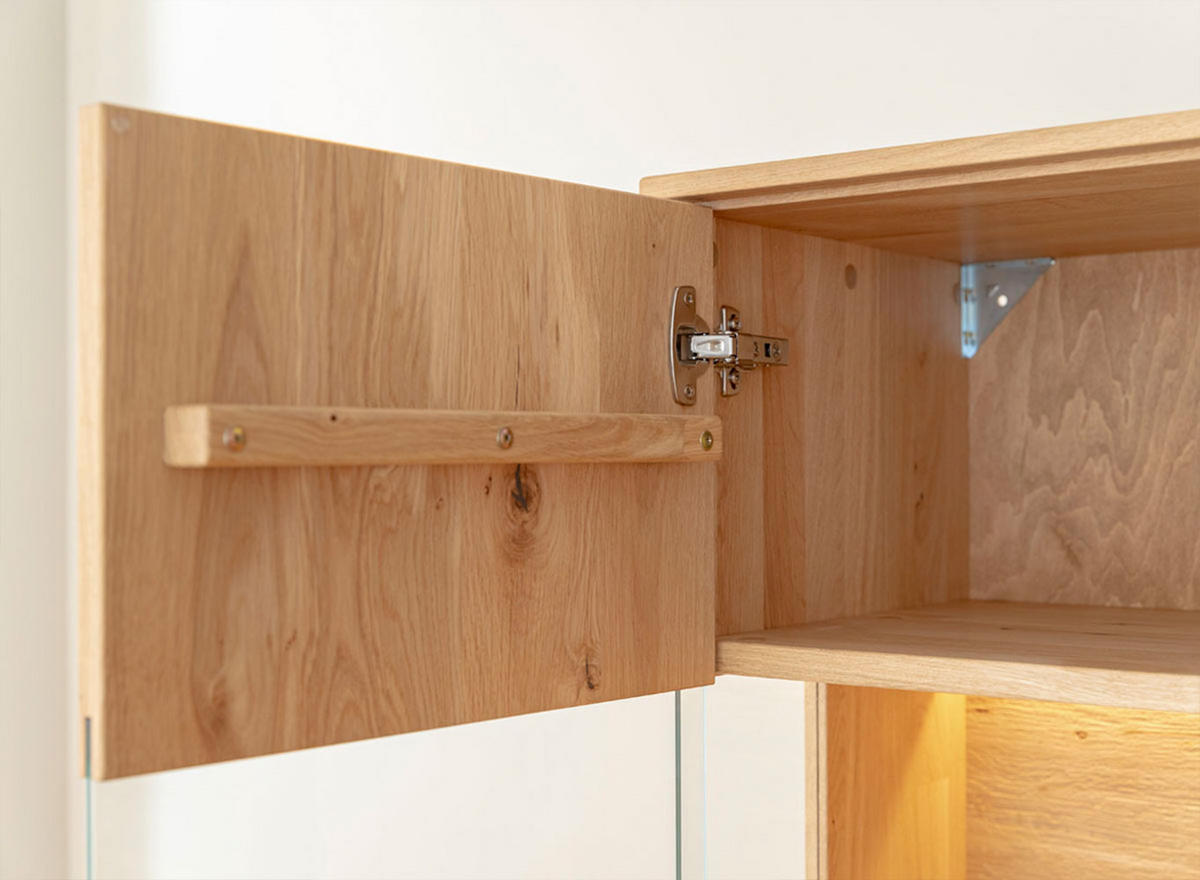 VITRINE Tirano Eiche Natur / Lamellen schwarz 83 / 39 / 147cm - Eichefarben/Schwarz, Holz/Metall (83/147/39cm) - Feldmann-Wohnen