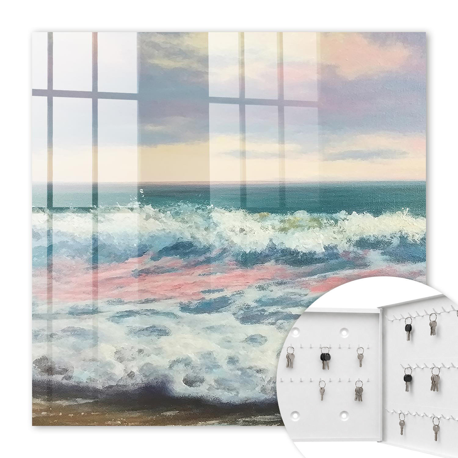 SCHLÜSSELBOX Weiß 30x30 cm – Türöffnung nach rechts - Meereslandschaft - Blau, Metall (30/30/5cm) - TULUP