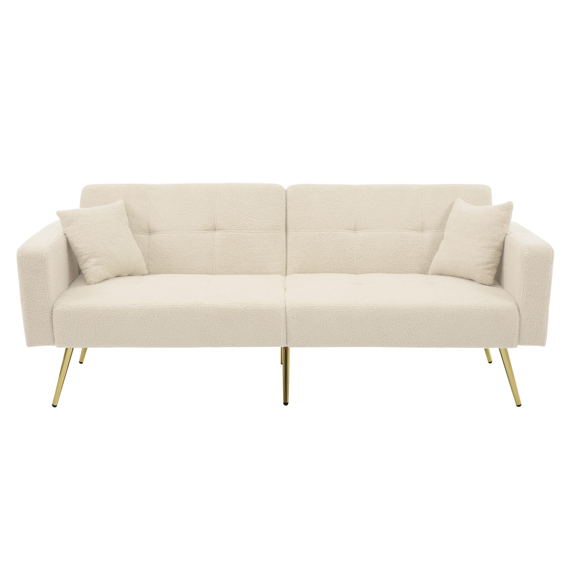 SCHLAFSOFA mit Bettfunktion, Kissen und goldfarbenen Beinen - Beige, Kunststoff (175/72/64cm)