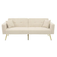 SCHLAFSOFA mit Bettfunktion, Kissen und goldfarbenen Beinen - Beige, Kunststoff (175/72/64cm)