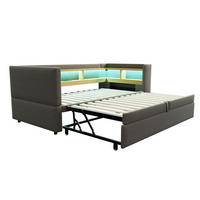 POLSTERBETT 90/180x190 cm LED USB dunkelgrau - Dunkelgrau, Textil (180/190cm) - Fortuna Lai