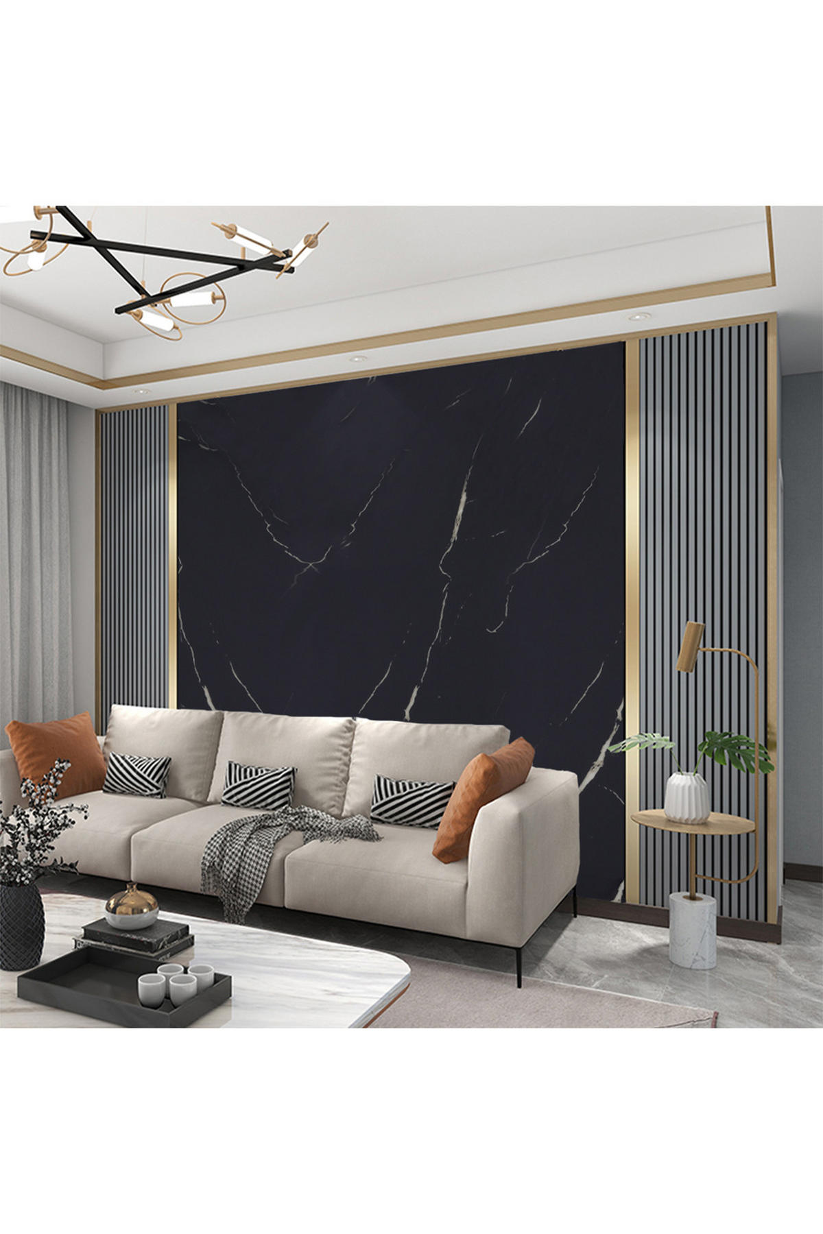 WANDPANEELE 1.8m²/10-TLG. in Schwarz Wasserdicht Selbstklebend Marmormuster Individuell zuschneidbar 60 x 30 x 0,2 cm - Schwarz, Kunststoff (30/60/0.2cm) - Livingandhome