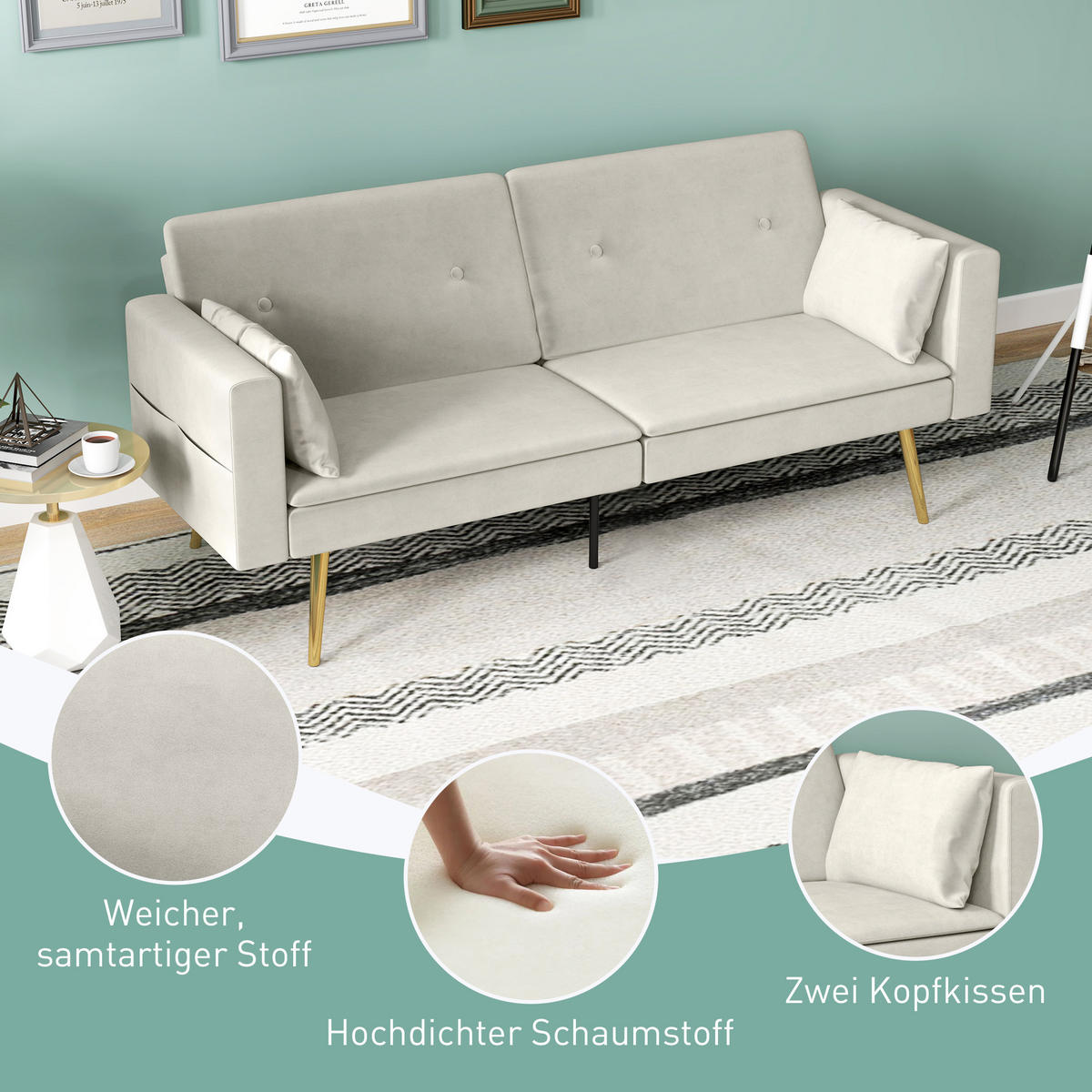 SCHLAFSOFA mit Verstellbar Rückenlehne, Beige - Beige, Textil (181/78.5/73cm) - HOMCOM