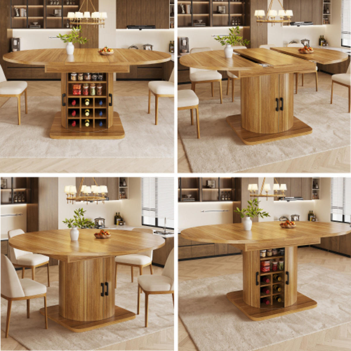 ESSTISCH Ausziehbarer 118-158×118×76 cm aus MDF und Metall mit integriertem Stauraum, dunkelbraun - Dunkelbraun, Holzwerkstoff (158/118/76cm) - Luhomfu