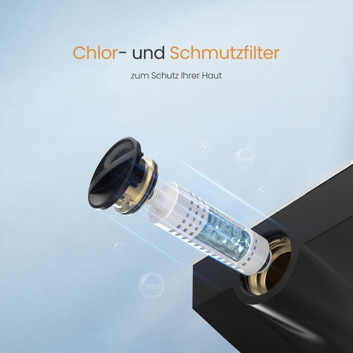 ÜBERKOPFBRAUSESET mit Thermostat Drei Wasserauslassmethoden Schwarz - Schwarz, Metall (13.5/106/44.6cm) - EMKE