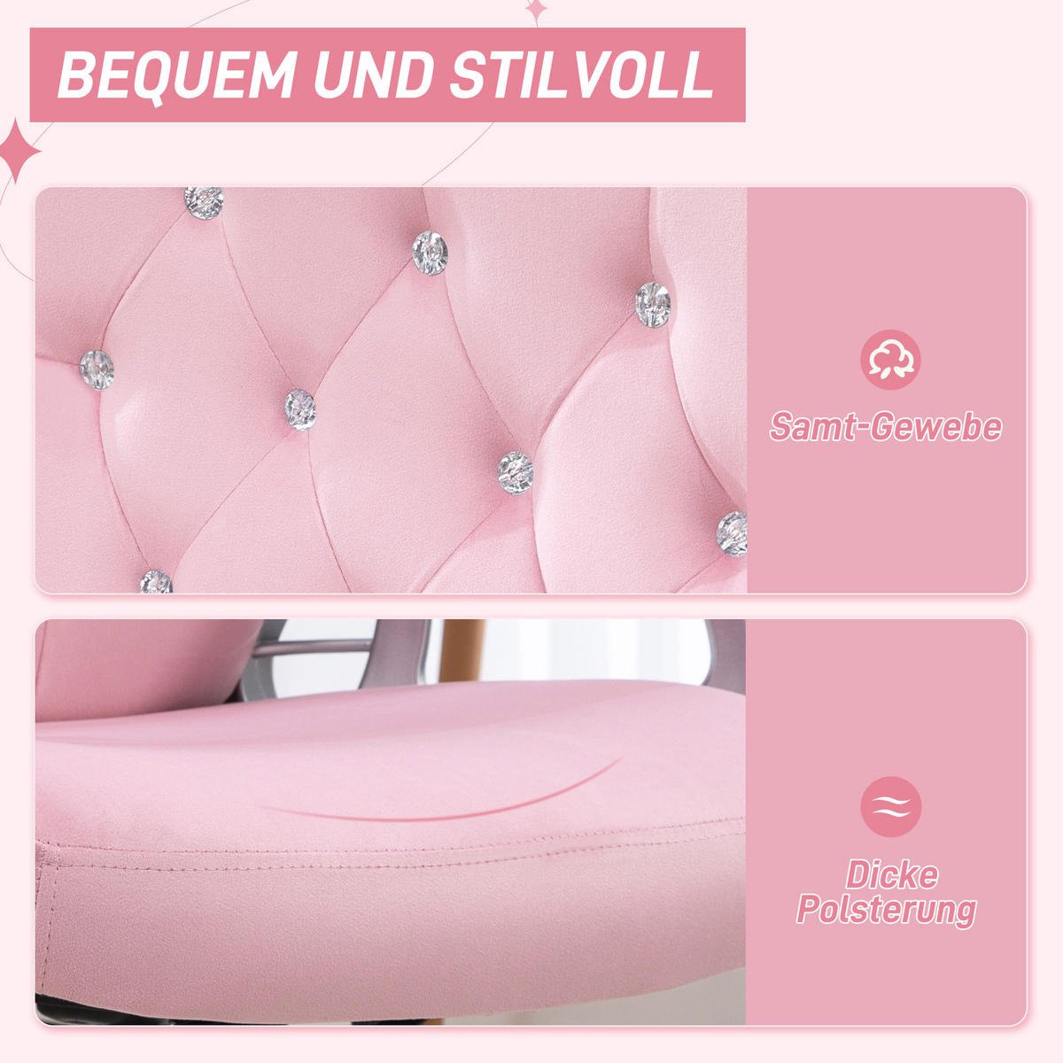 BÜROSTUHL, Schwarz/Hellgrau/Rosa, Polyester, Stahl - Rosa, Kunststoff (61/114/61cm) - Vinsetto
