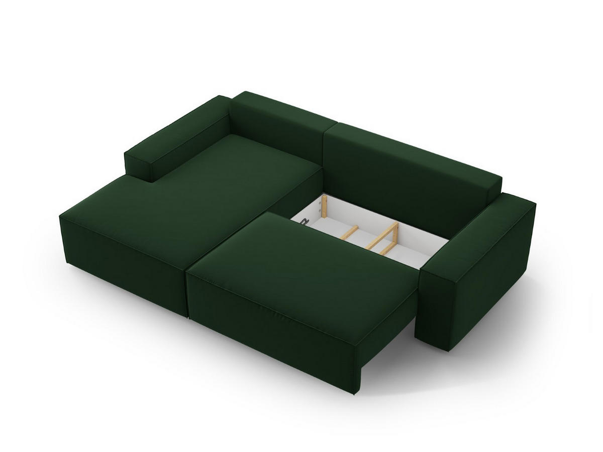 ECKSOFA ausklappbar links mit Container Jodie aus Samt flaschengrün 3 Sitzplätze - Dunkelgrün, Textil (246/151cm) - Micadoni