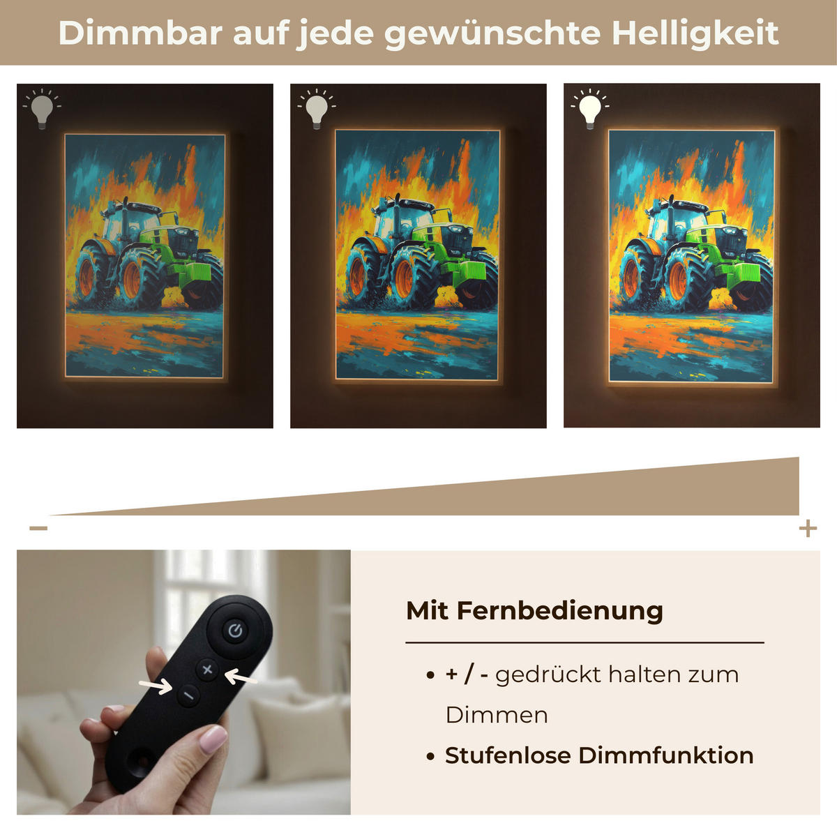 NÁSTĚNNÁ LAMPA S AKUMULÁTOREM Abstrakt - Traktor - Zelený 60x90 cm - tmavě modrá, kompozitní dřevo (60/90/8cm) - OnlyWow