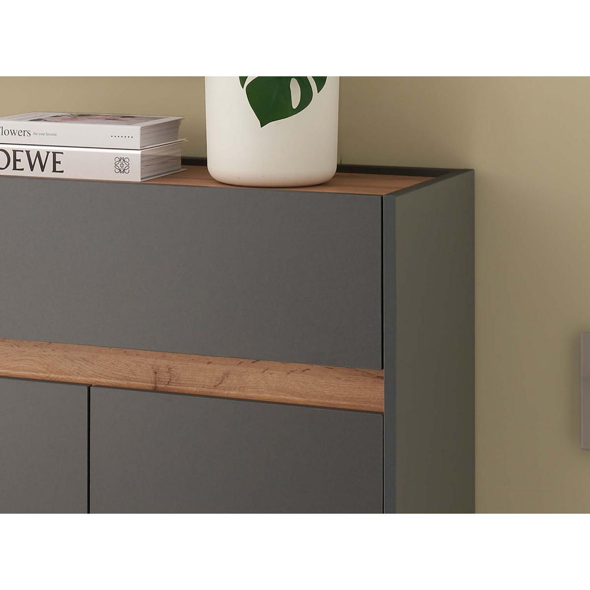 SCHUHSCHRANK City - Anthrazit / Wotan Eiche - Anthrazit, Holzwerkstoff (85/122/35cm) - Möbel Stellbrink