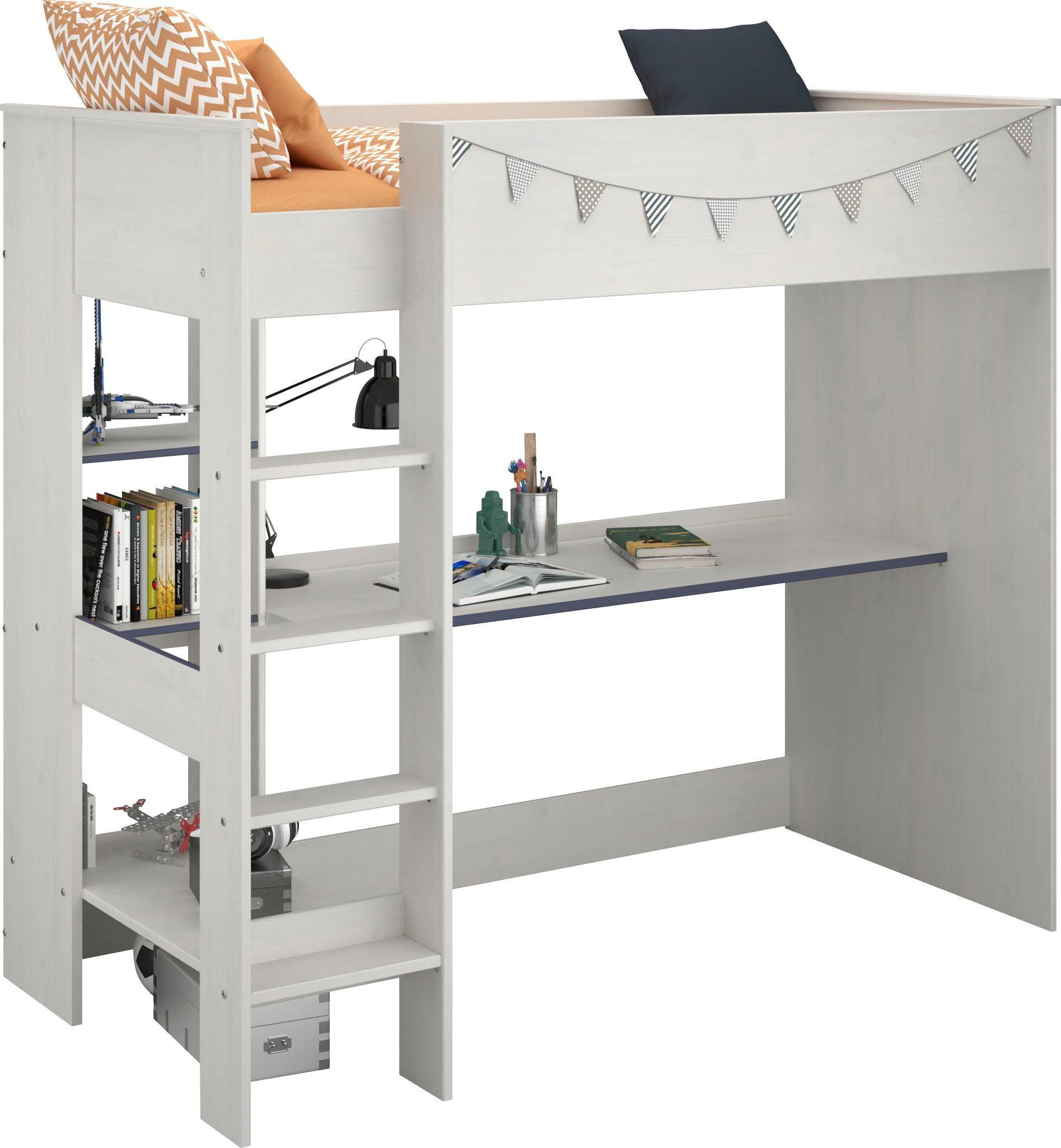 HOCHBETT mit Schreibtisch und Stauraum Bett 90 x 200 cm - Weiß, Holz/Holzwerkstoff (90/200cm) - Parisot Meuble