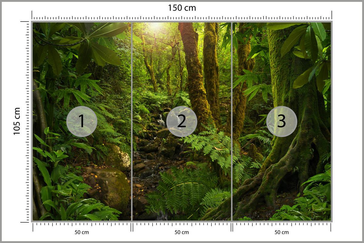 FOTOTAPETE für Wohnzimmer Wilder Dschungel Exotische Bäume Blätter 150x105 - Gelb/Braun, Papier (150/105cm) - Muralo