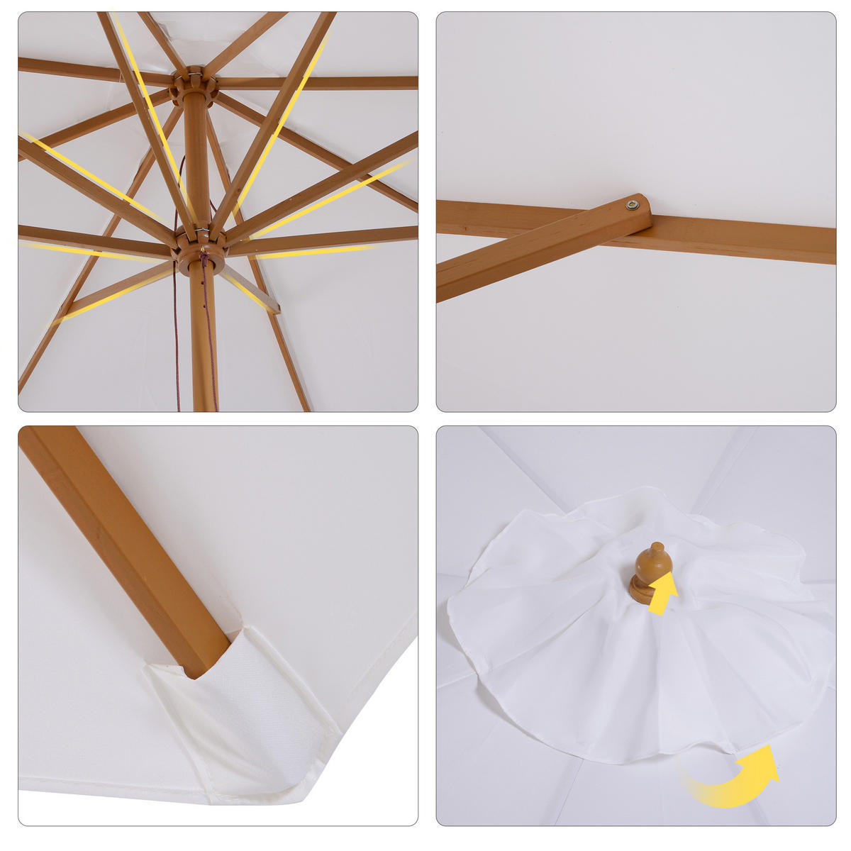 SONNENSCHIRM DE-11363 doppeltes Dach, Holz, Ø 3 m Weiß - Weiß, Holzwerkstoff (300/300cm) - ComfortXL