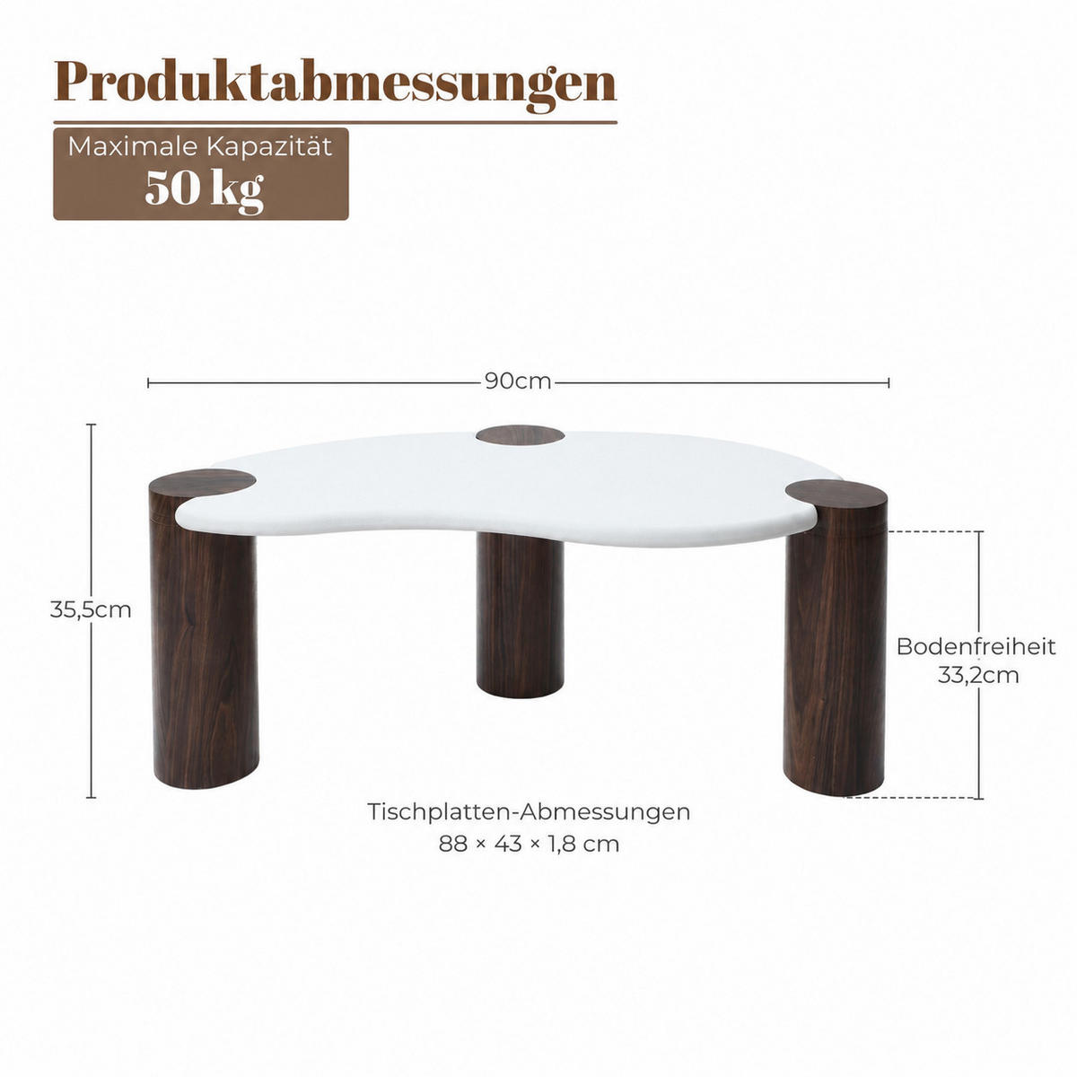 COUCHTISCH Holz 90 × 49 × 36 cm, Memphis-Stil, Walnussoptik - Weiß, Holzwerkstoff (49/90/35.5cm) - Hometopia