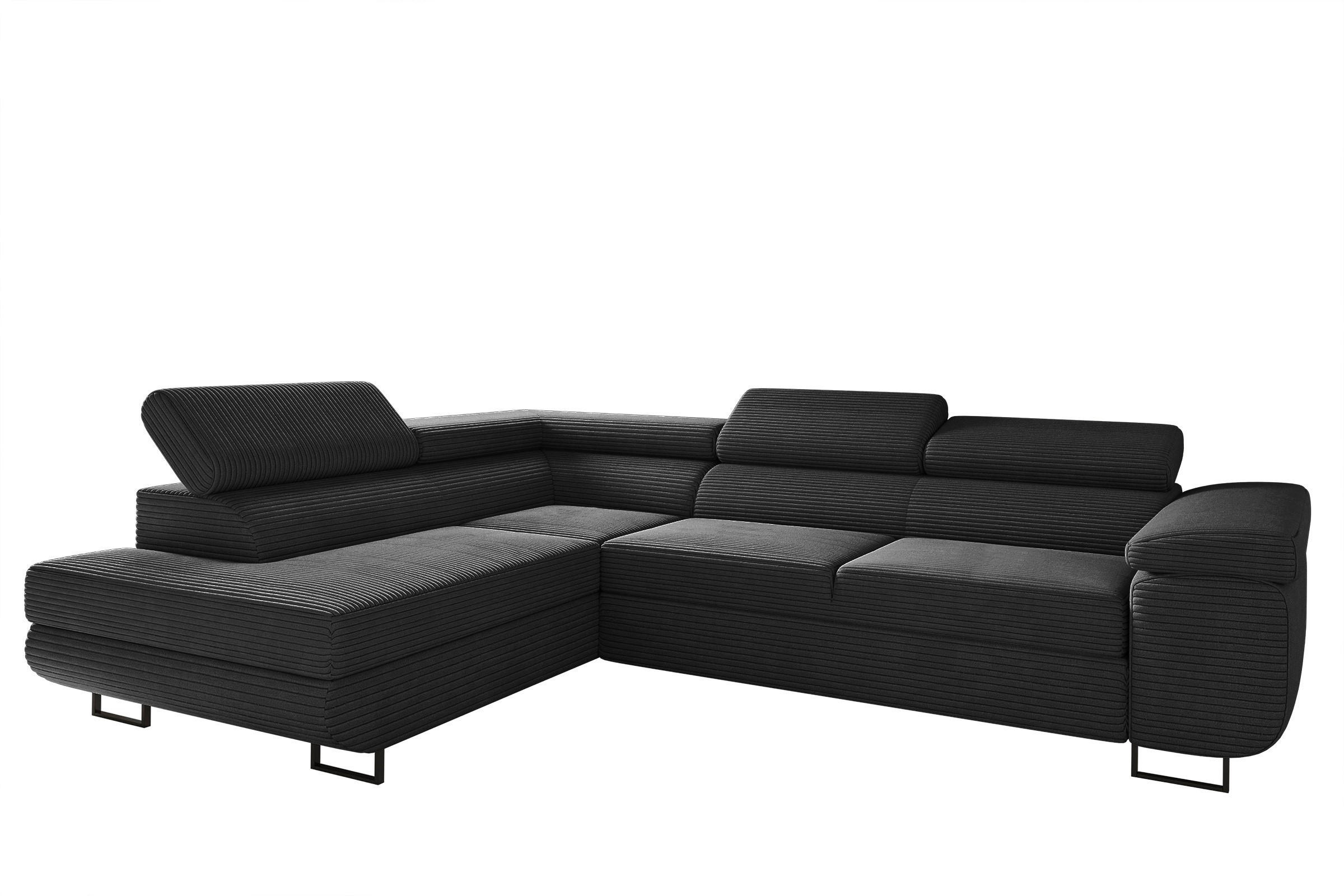 ECKSOFA ATOMIC Mit Schlaffunktion, Stoff Poso, Schwarz, Links - Schwarz, Holz (203/277cm) - Kaiser Möbel
