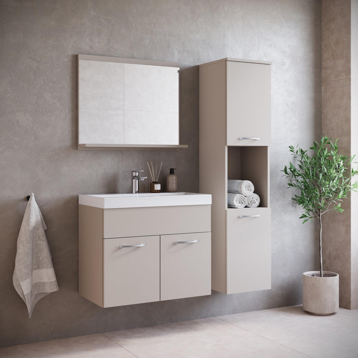 BADEZIMMERSCHRANK Montreal mit 2 Türen Cashmere - 30 x 30 x 130 cm - Kaschmir, Holz (30/131/30cm) - Badplaats