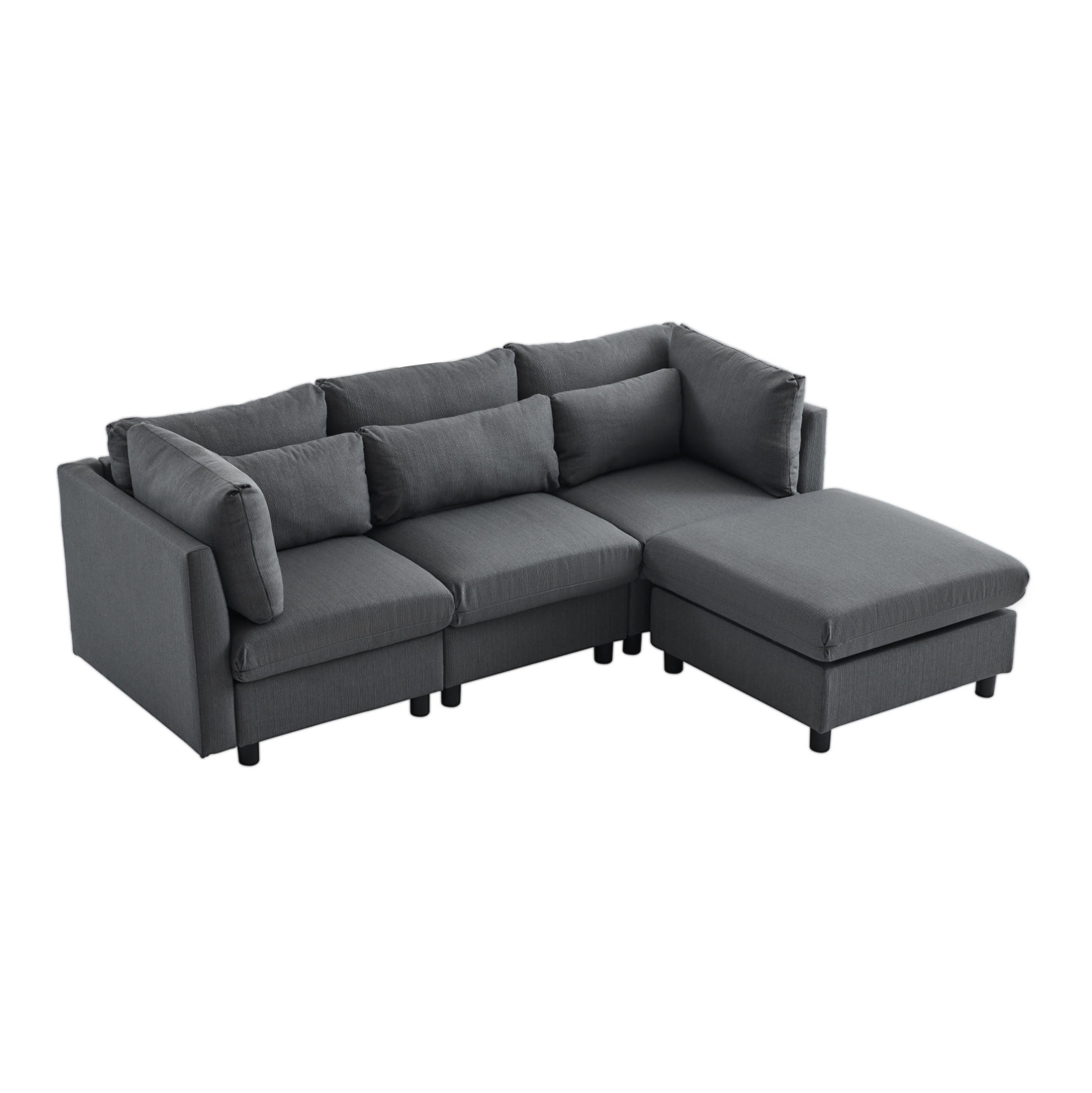 ECKSOFA Leinenstoff mit Fußhocker und Rücken Armlehnenkissen 220/83/81 cm Grau - Grau, Textil (81/83cm) - Redom