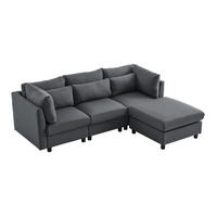 ECKSOFA Leinenstoff mit Fußhocker und Rücken Armlehnenkissen 220/83/81 cm Grau - Grau, Textil (81/83cm) - Redom