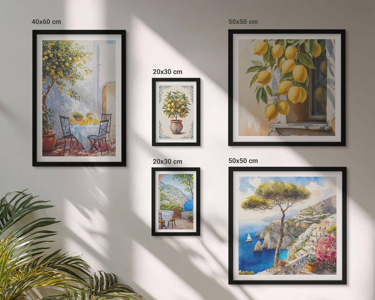 BILDER SET 5er Set - 50x50 cm & 20x30 cm & 40x60 cm Schwarzer Rahmen - Abstrakte Kranichberge - Schwarz, Kunststoff (40/60cm) - TULUP