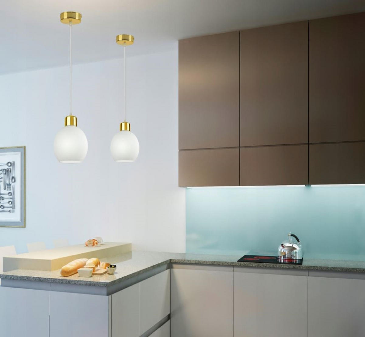PENDELLEUCHTE GOLDGLAS - Goldfarben/Weiß, Glas/Metall (14/14/80cm) - kiki design